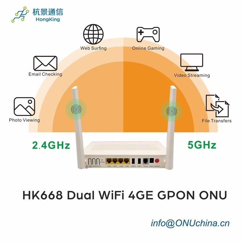 Cheap Price Big Style HK668 2.4G 5g FTTH WiFi ONU Dual Band 2.4G 5g AC WiFi Gpon ONU Xpon ONU